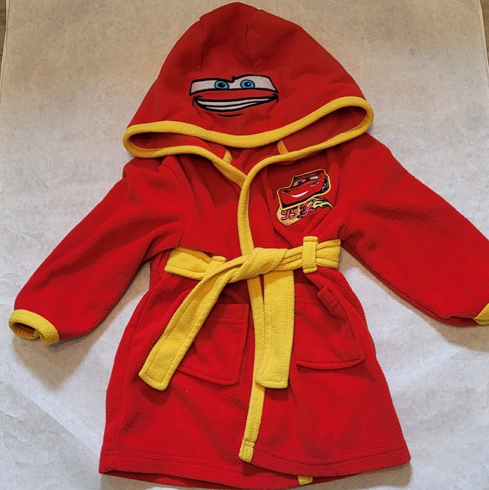 Disney Cars red fleece embrodiered hooded robe with attached belt